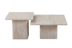 BOBBY – Set de 2 Tables Basses Effet Travertin Beige