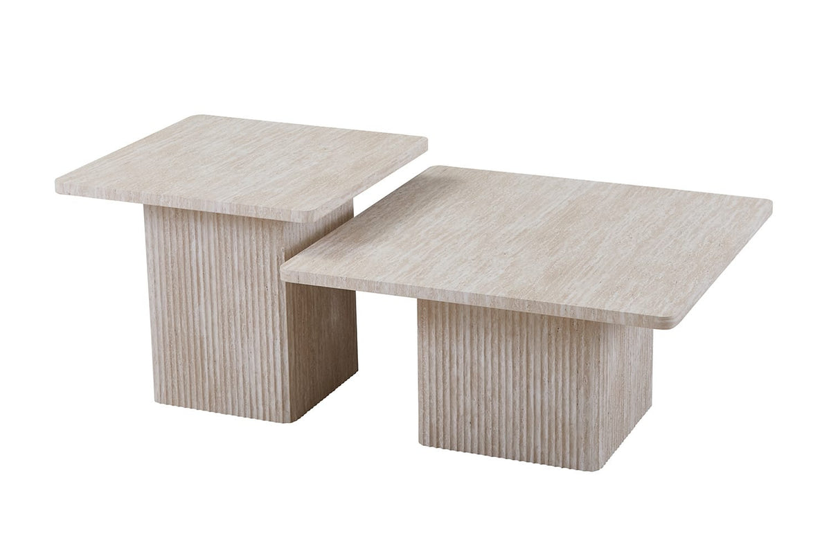 BOBBY – Set de 2 Tables Basses Effet Travertin Beige