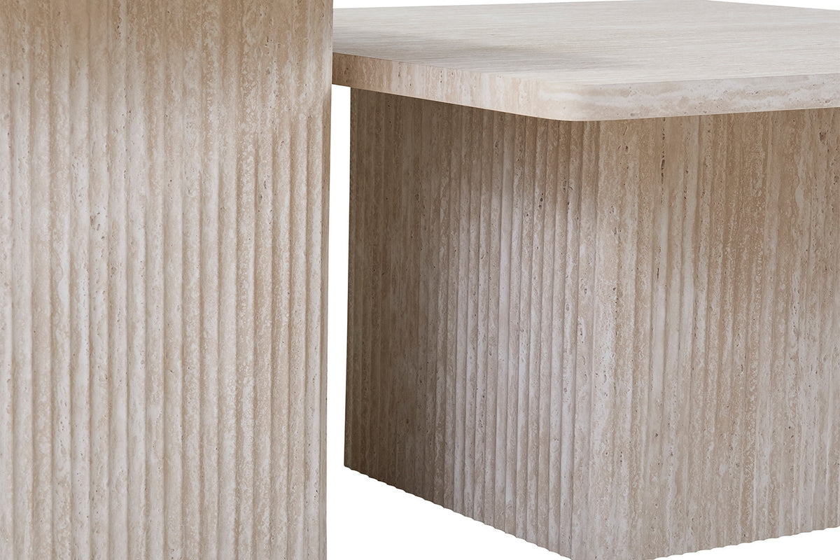 BOBBY – Set de 2 Tables Basses Effet Travertin Beige