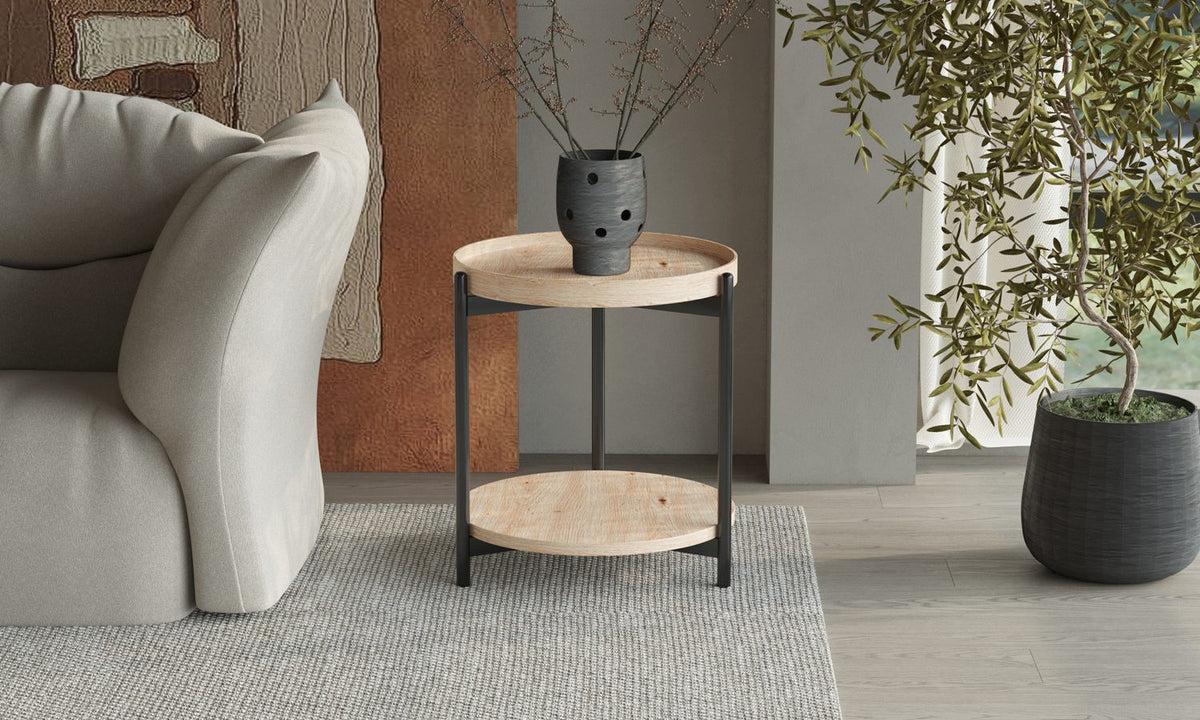 DALINA – Table Basse Effet Chêne Vieilli – 45 cm