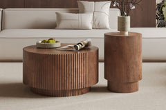 VICTOR – Table Basse Ronde en Bois de Manguier Brun Clair – 70 cm