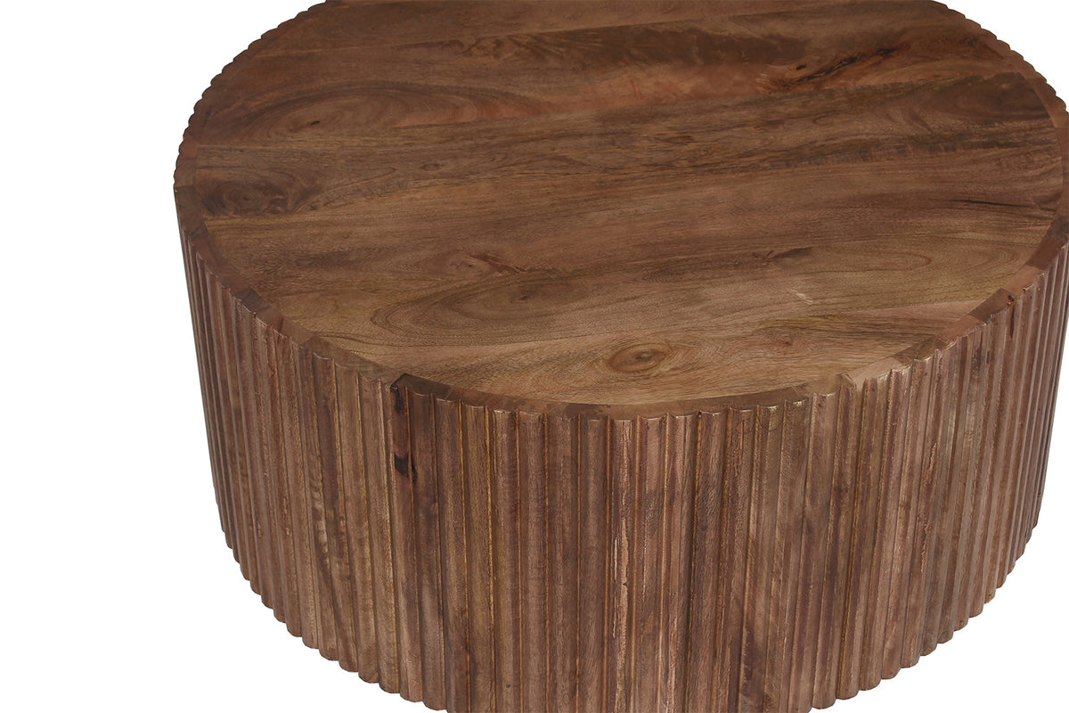VICTOR – Table Basse Ronde en Bois de Manguier Brun Clair – 70 cm