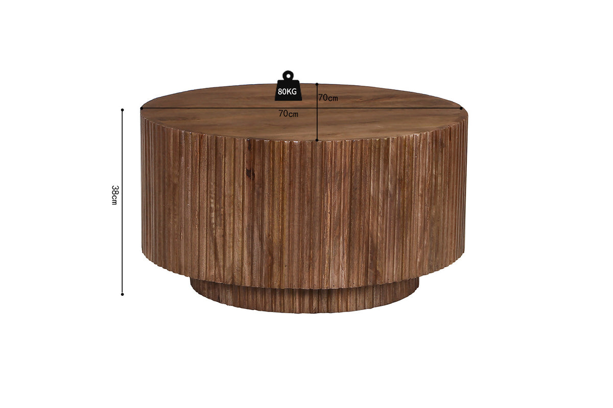 VICTOR – Table Basse Ronde en Bois de Manguier Brun Clair – 70 cm