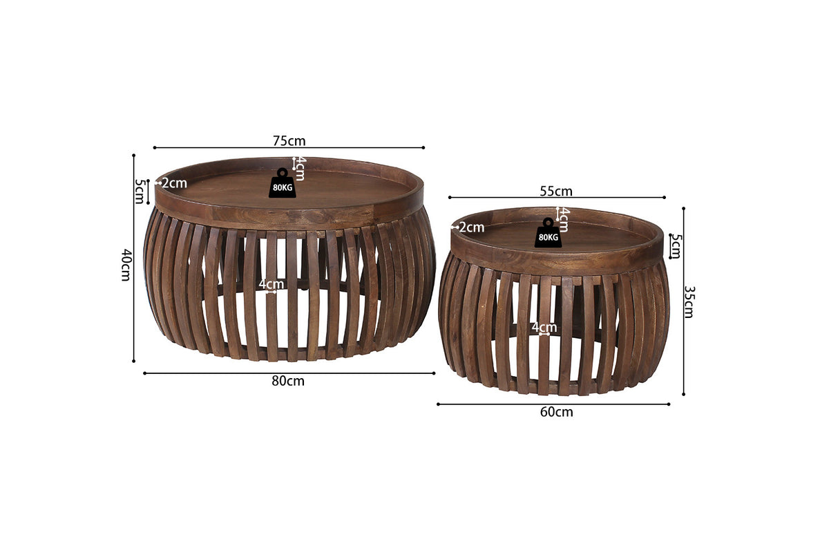 CORRY – Set de 2 Tables basses en Bois de manguier Brun clair
