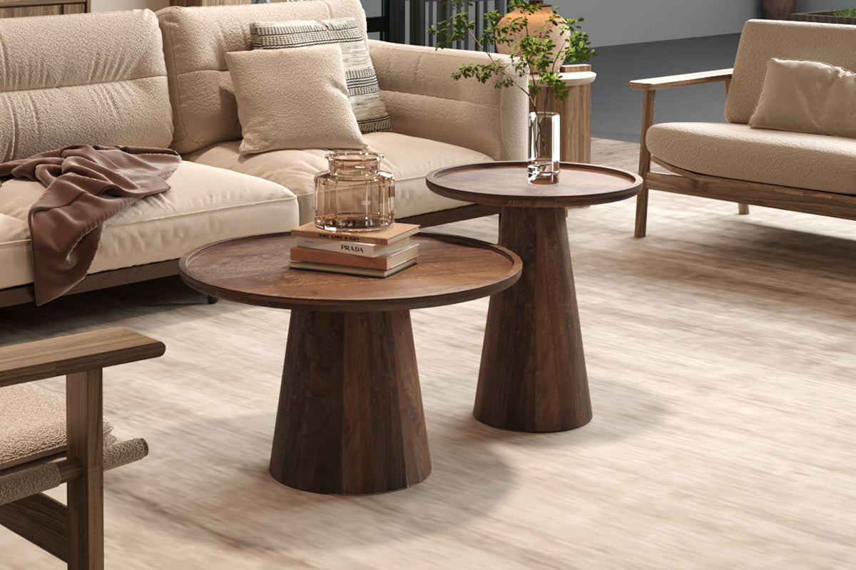 JULES – Table Basse Ronde en Bois de Manguier Brun clair – 65 x 40 cm