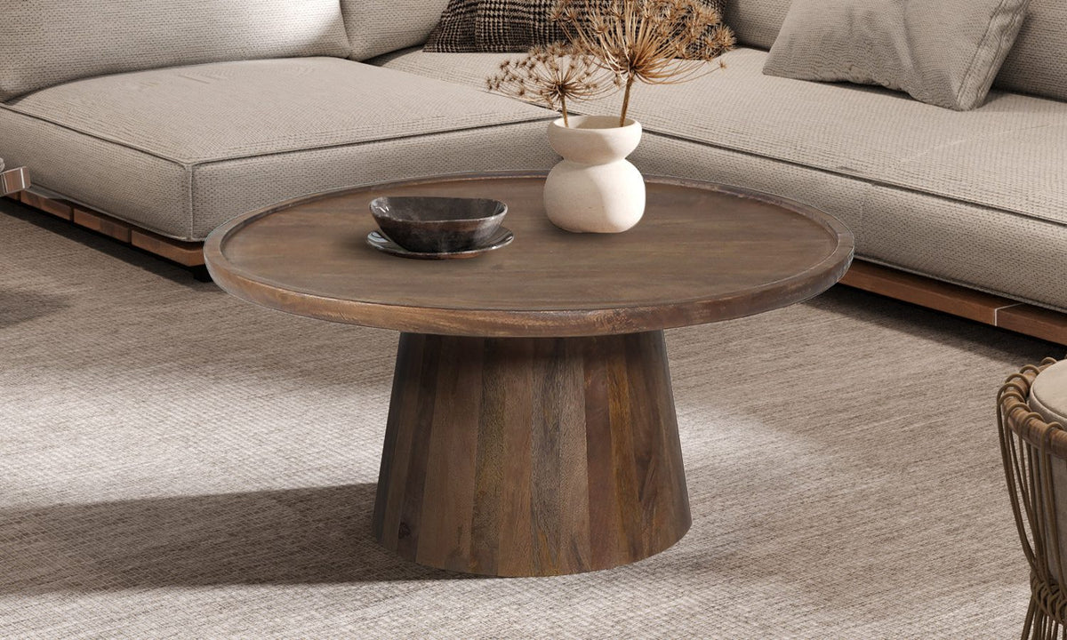 JULES – Table Basse Ronde en Bois de Manguier Brun clair – 80 x 36 cm