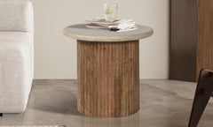 LOUIS – Table Basse en Bois de Manguier Effet Travertin Beige – 50 cm