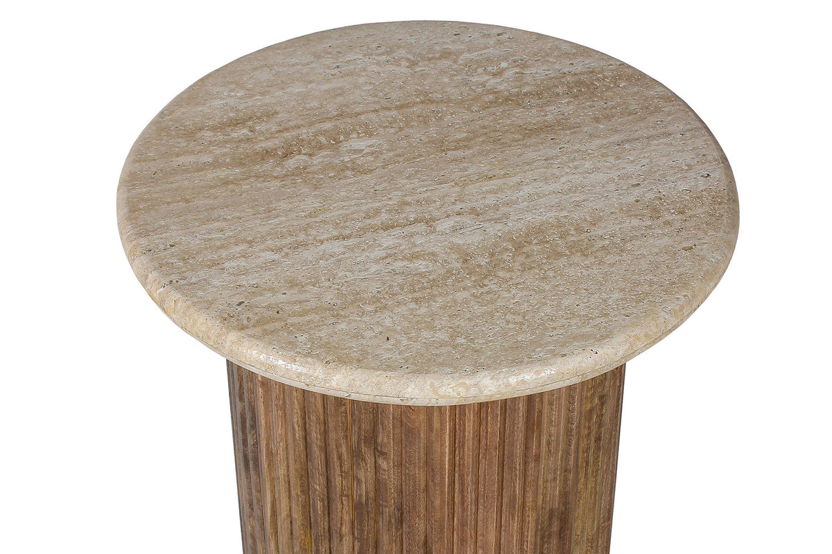 LOUIS – Table Basse en Bois de Manguier Effet Travertin Beige – 50 cm