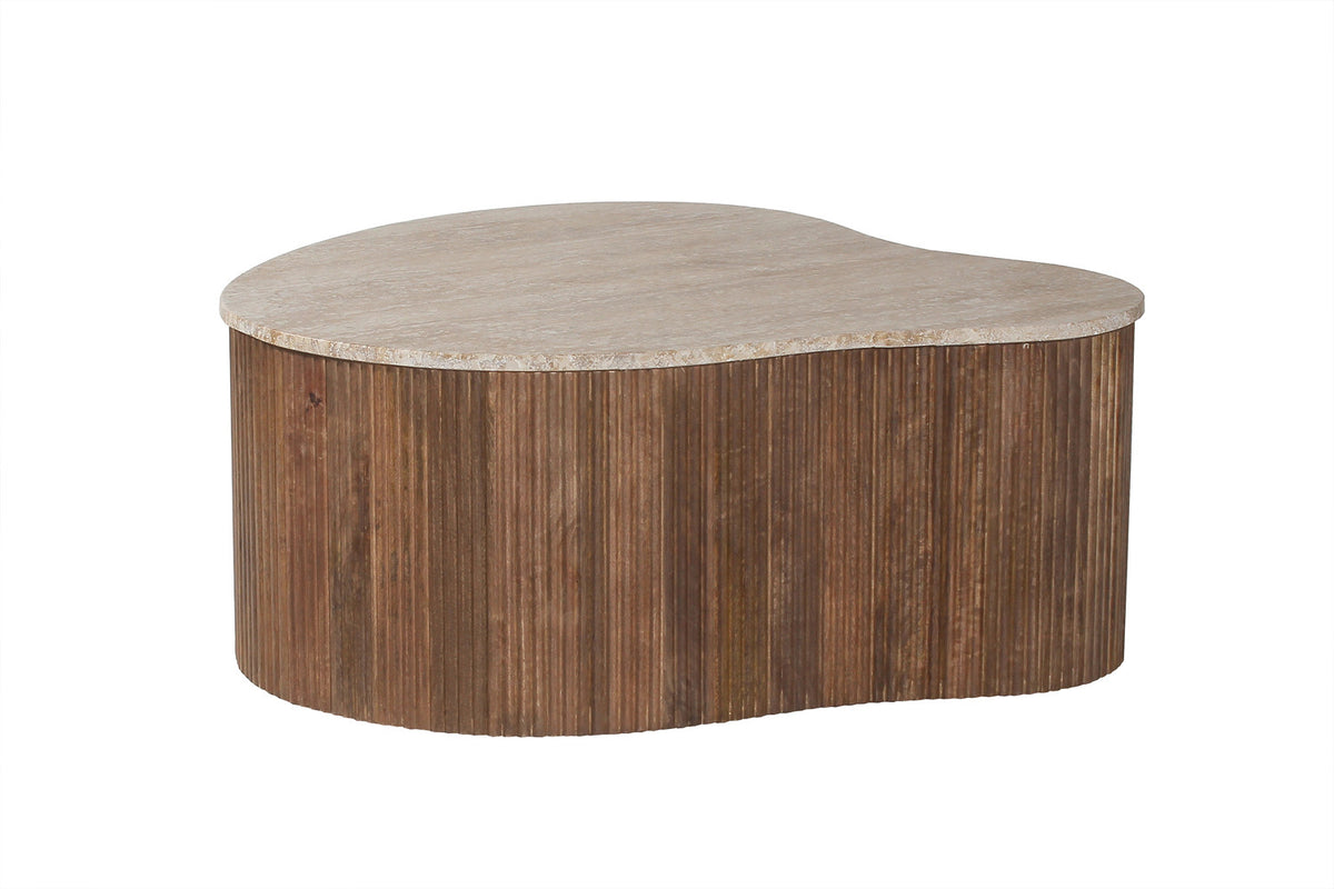 PAUL – Table Basse en Bois de Manguier et Travertin véritable – 83 cm