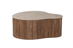 PAUL – Table Basse en Bois de Manguier et Travertin véritable – 83 cm