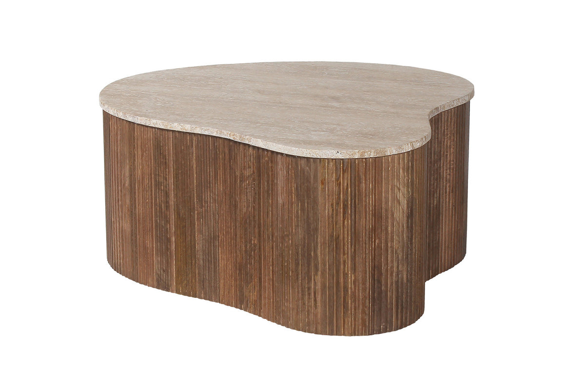 PAUL – Table Basse en Bois de Manguier et Travertin véritable – 83 cm
