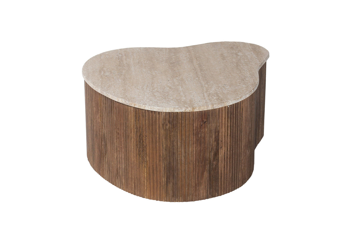 PAUL – Table Basse en Bois de Manguier et Travertin véritable – 83 cm