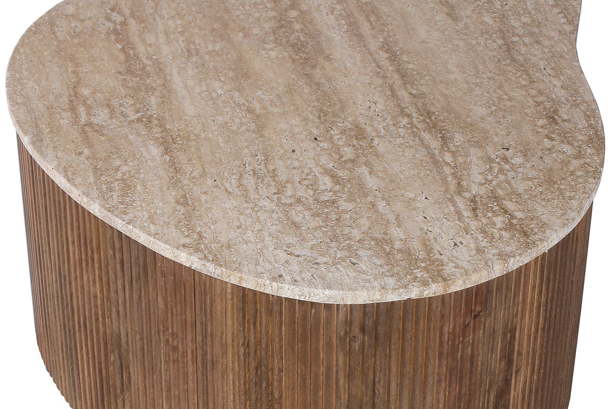 PAUL – Table Basse en Bois de Manguier et Travertin véritable – 83 cm