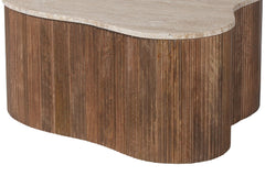 PAUL – Table Basse en Bois de Manguier et Travertin véritable – 83 cm