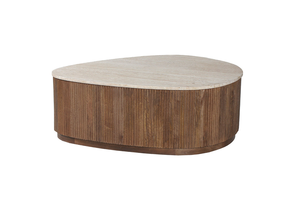 NOLAN – Table Basse en Bois de Manguier et Travertin véritable – 100 cm