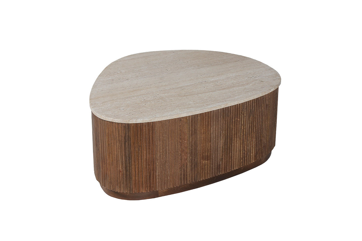 NOLAN – Table Basse en Bois de Manguier et Travertin véritable – 100 cm