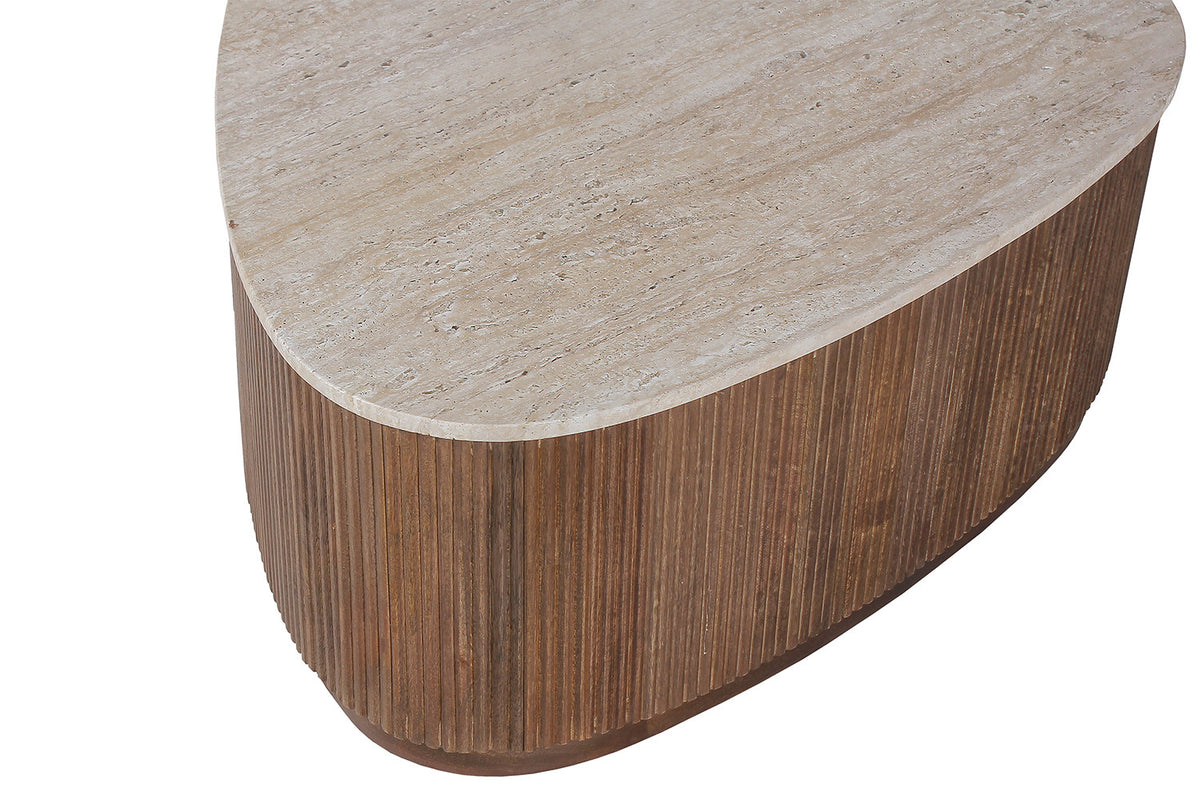 NOLAN – Table Basse en Bois de Manguier et Travertin véritable – 100 cm