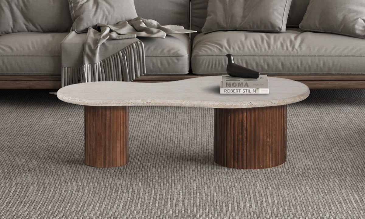 MARLON – Table Basse en Bois de Manguier et Travertin véritable – 120 cm