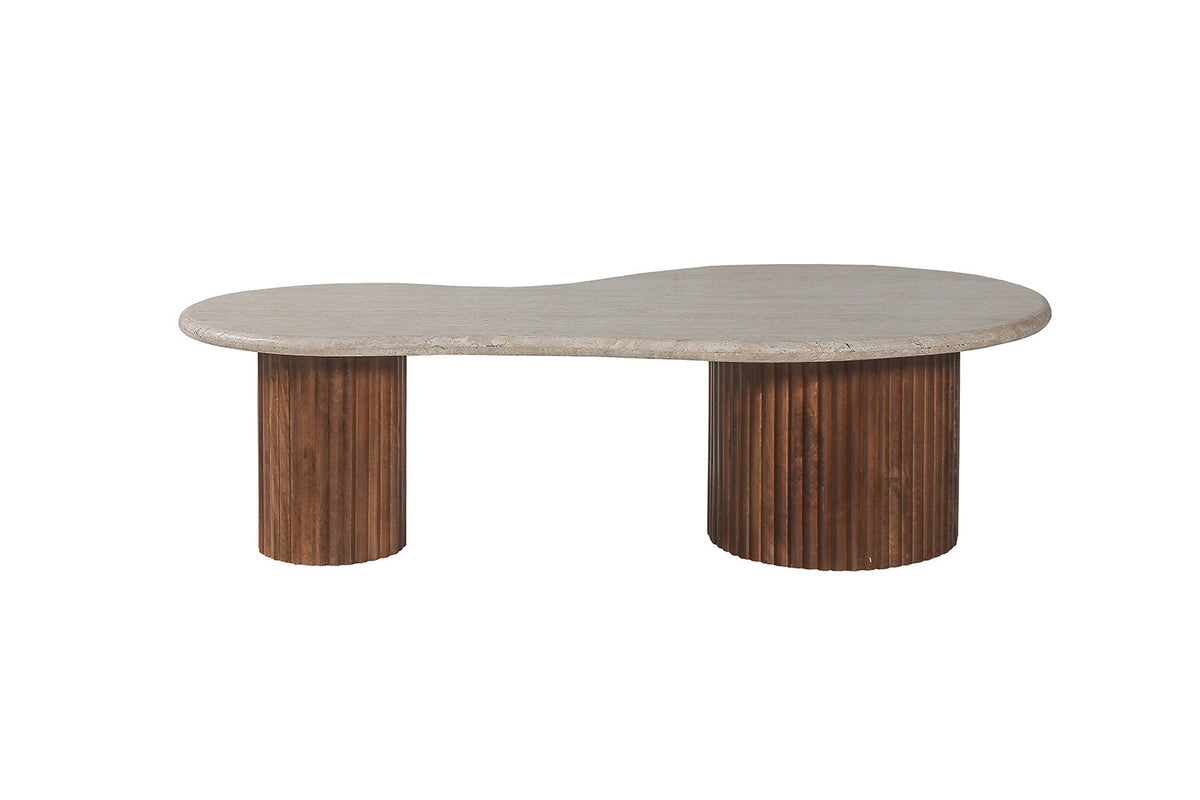 MARLON – Table Basse en Bois de Manguier et Travertin véritable – 120 cm