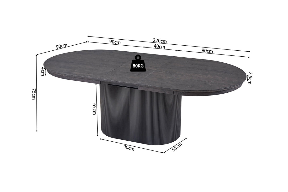 LAGOS – Table Extensible Ovale Effet Brun Foncé – 180-220 cm
