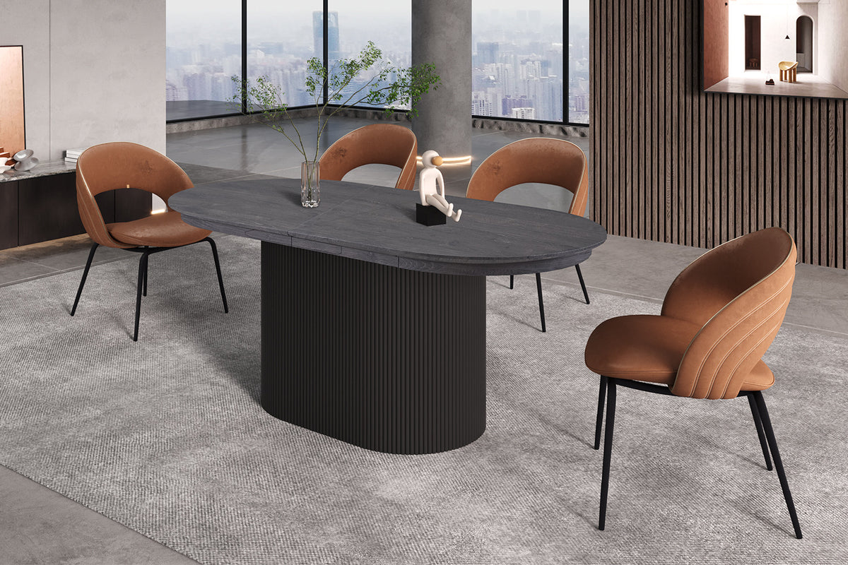 LAGOS – Table Extensible Ovale Effet Brun Foncé – 180-220 cm