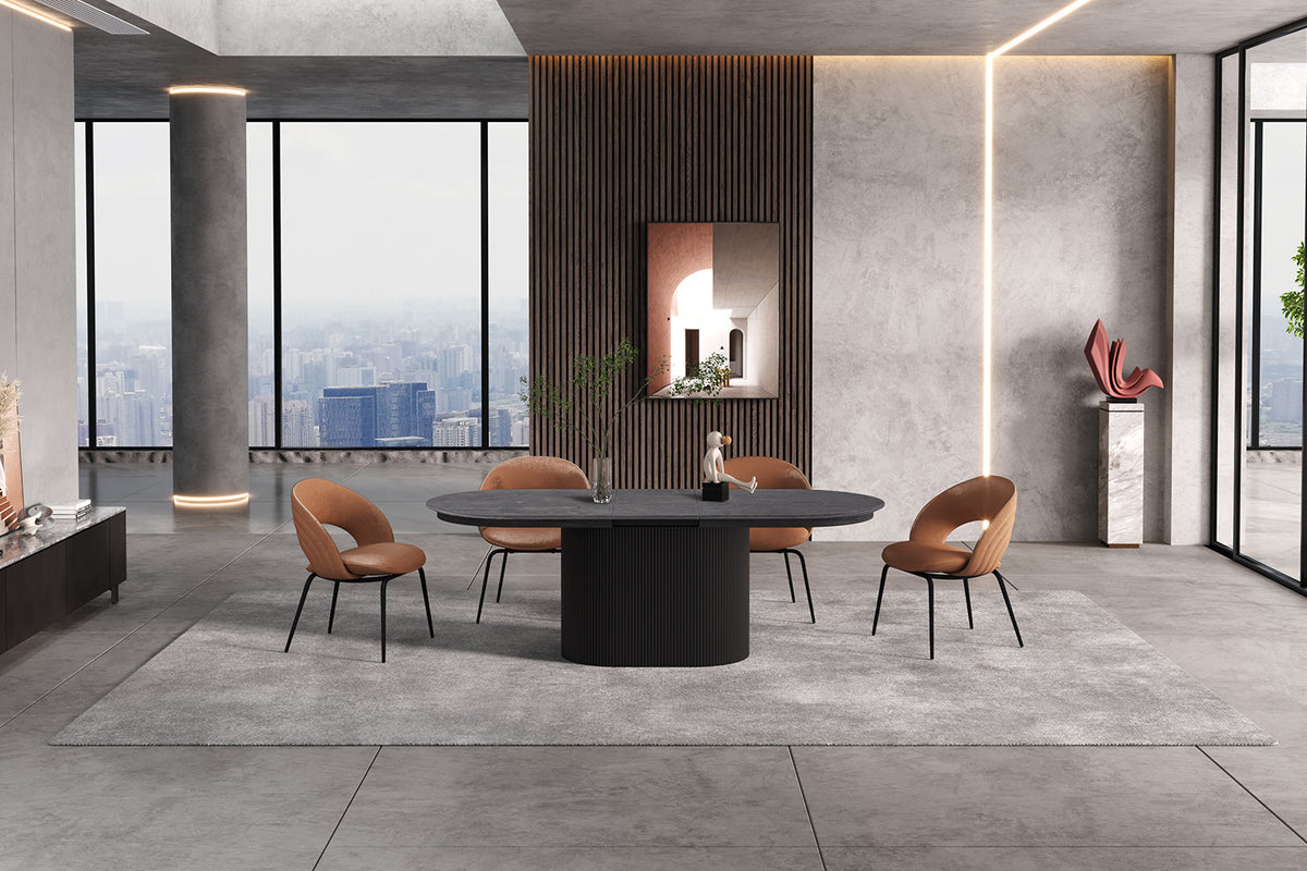 LAGOS – Table Extensible Ovale Effet Brun Foncé – 180-220 cm