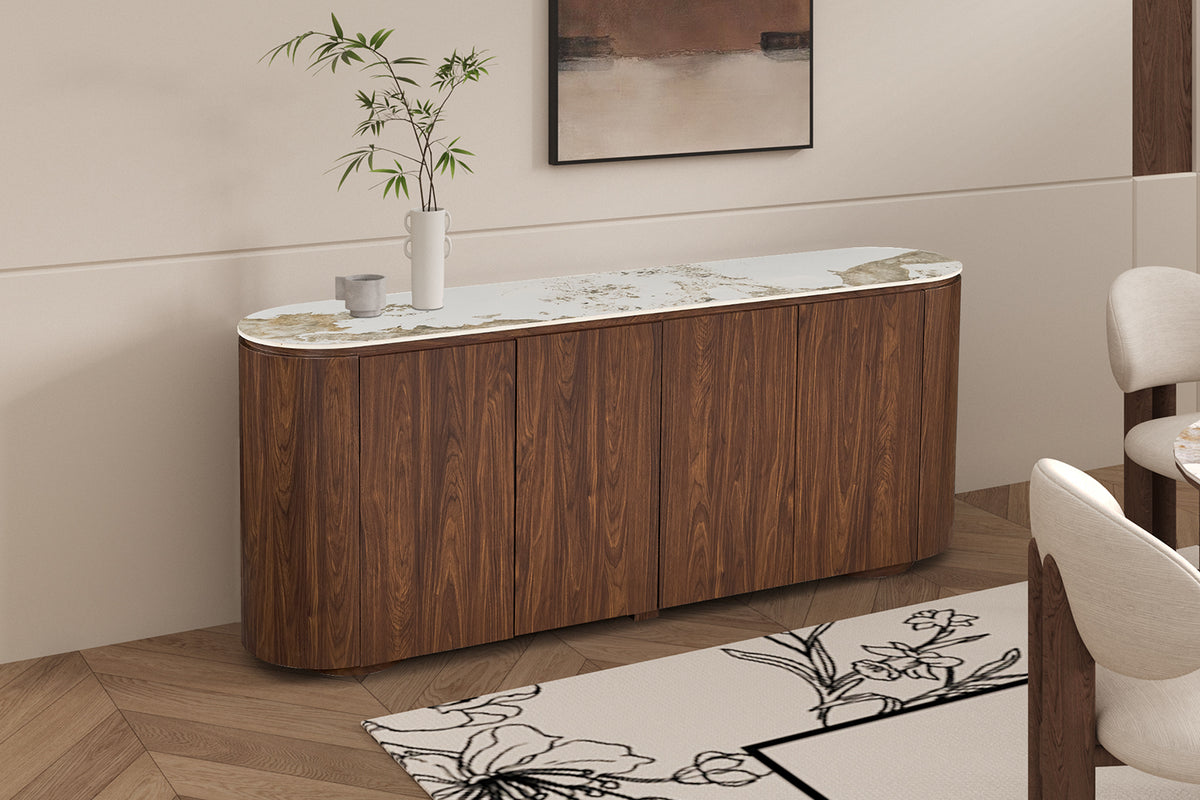 TOMAR – Bahut chêne fumé et pierre brillante Pandora – 200 cm