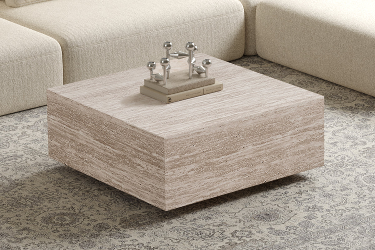 JANE – Table basse décor travertin beige – 90 x 90 cm