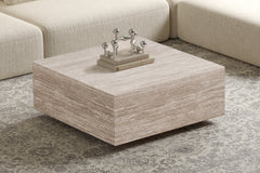 JANE – Table basse décor travertin beige – 90 x 90 cm