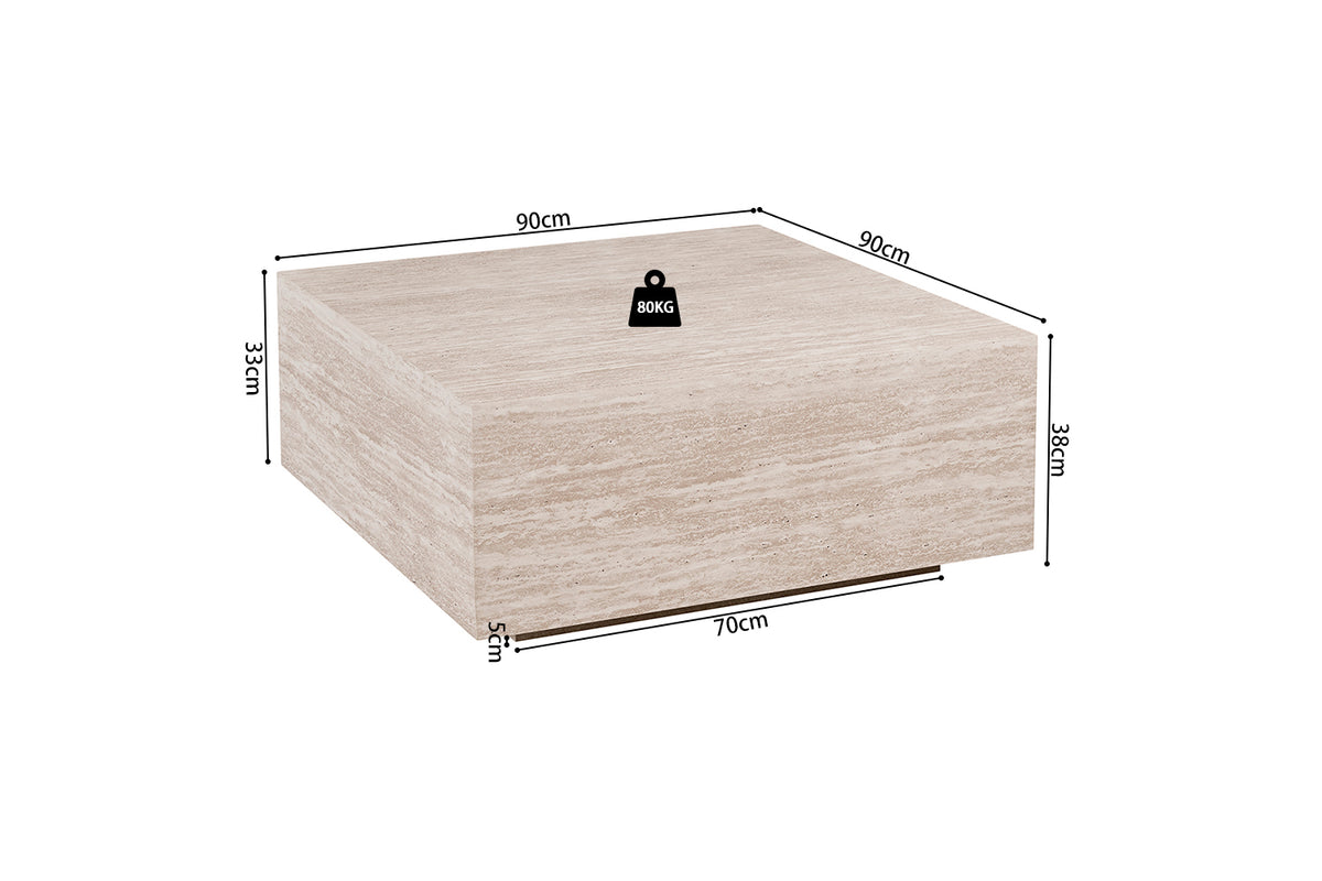 JANE – Table basse décor travertin beige – 90 x 90 cm