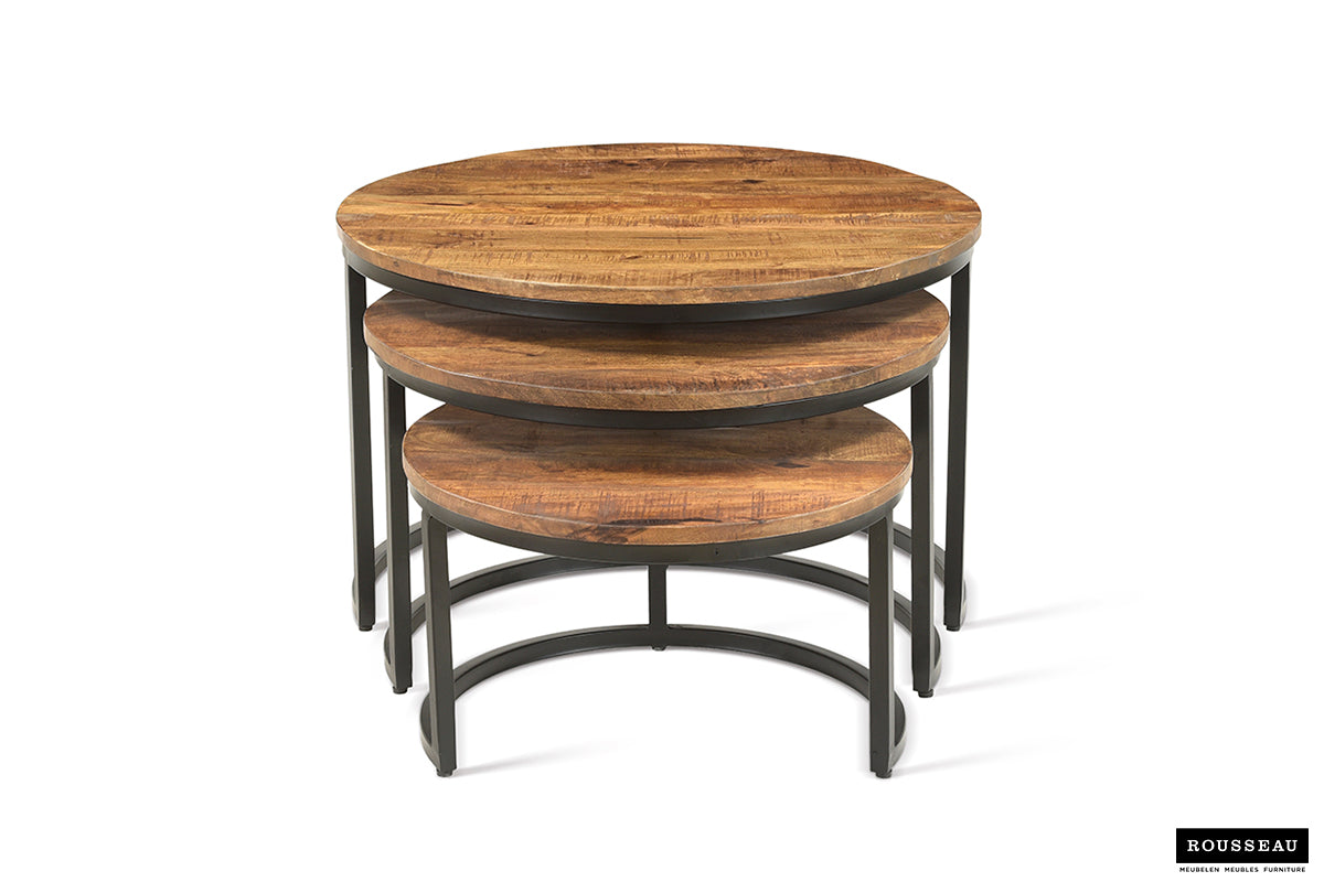 ARNOD – Set de 3 tables basses en bois de manguier