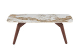 ALMA – Table basse pierre brillante Pandora, pied noyer – 120 x 60 cm