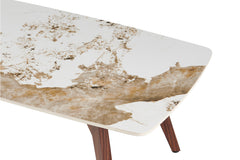 ALMA – Table basse pierre brillante Pandora, pied noyer – 120 x 60 cm