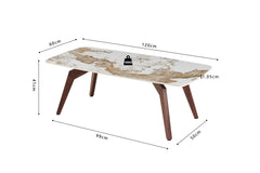 ALMA – Table basse pierre brillante Pandora, pied noyer – 120 x 60 cm