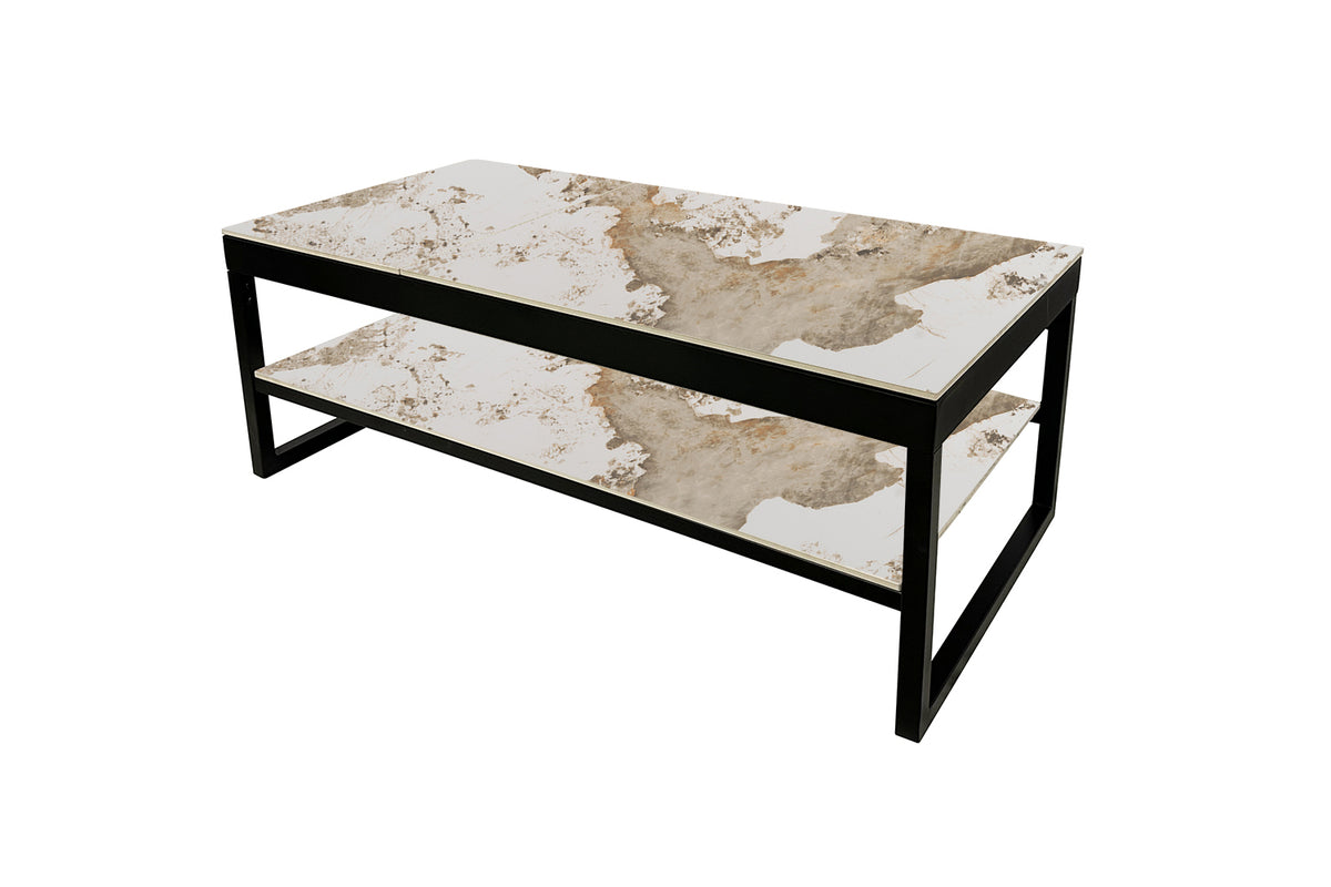 AXELLE – Table basse à plateau relevable effet pierre brillante