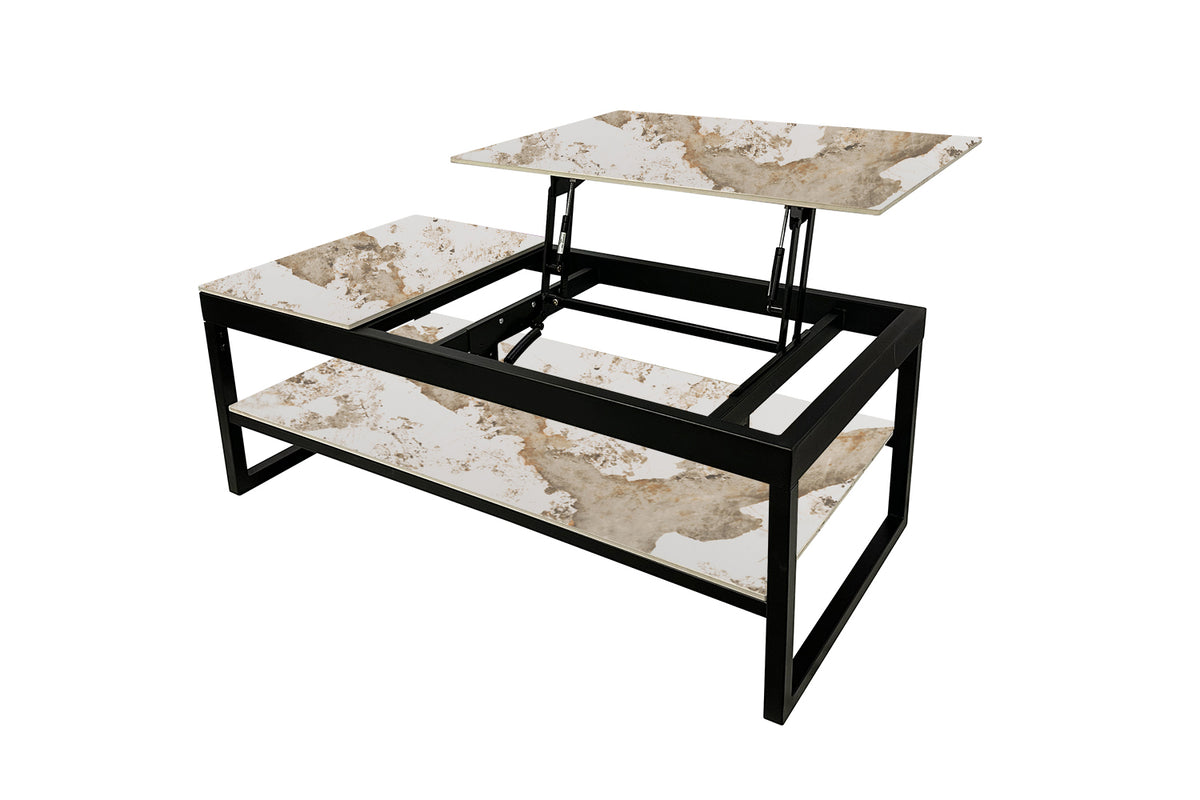 AXELLE – Table basse à plateau relevable effet pierre brillante
