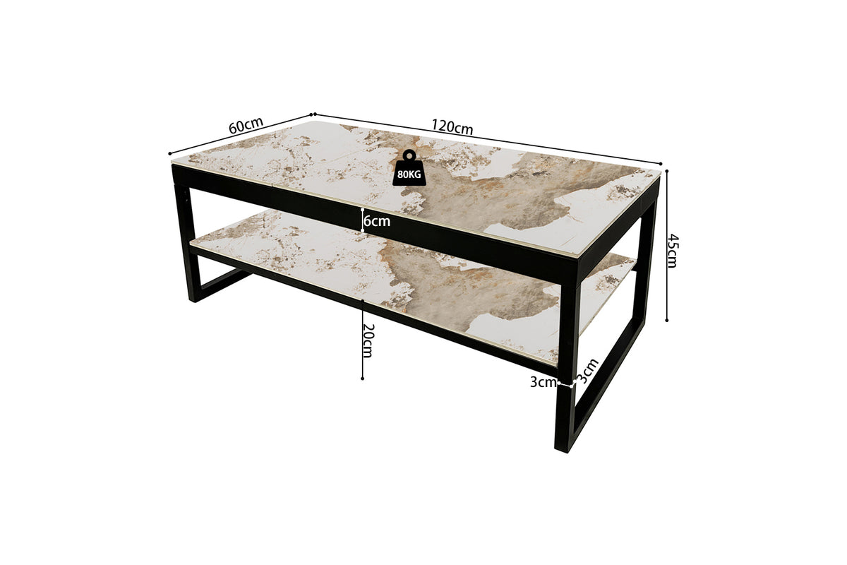 AXELLE – Table basse à plateau relevable effet pierre brillante