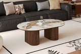 TOMAR – Table basse ovale chêne fumé et pierre brillante Pandora