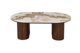 TOMAR – Table basse ovale chêne fumé et pierre brillante Pandora