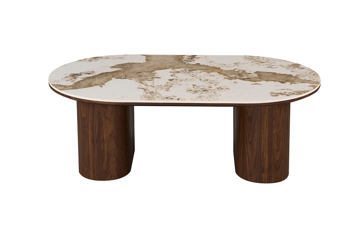 TOMAR – Table basse ovale chêne fumé et pierre brillante Pandora