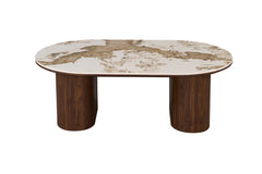 TOMAR – Table basse ovale chêne fumé et pierre brillante Pandora