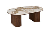 TOMAR – Table basse ovale chêne fumé et pierre brillante Pandora