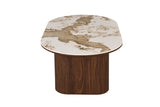 TOMAR – Table basse ovale chêne fumé et pierre brillante Pandora