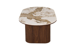 TOMAR – Table basse ovale chêne fumé et pierre brillante Pandora