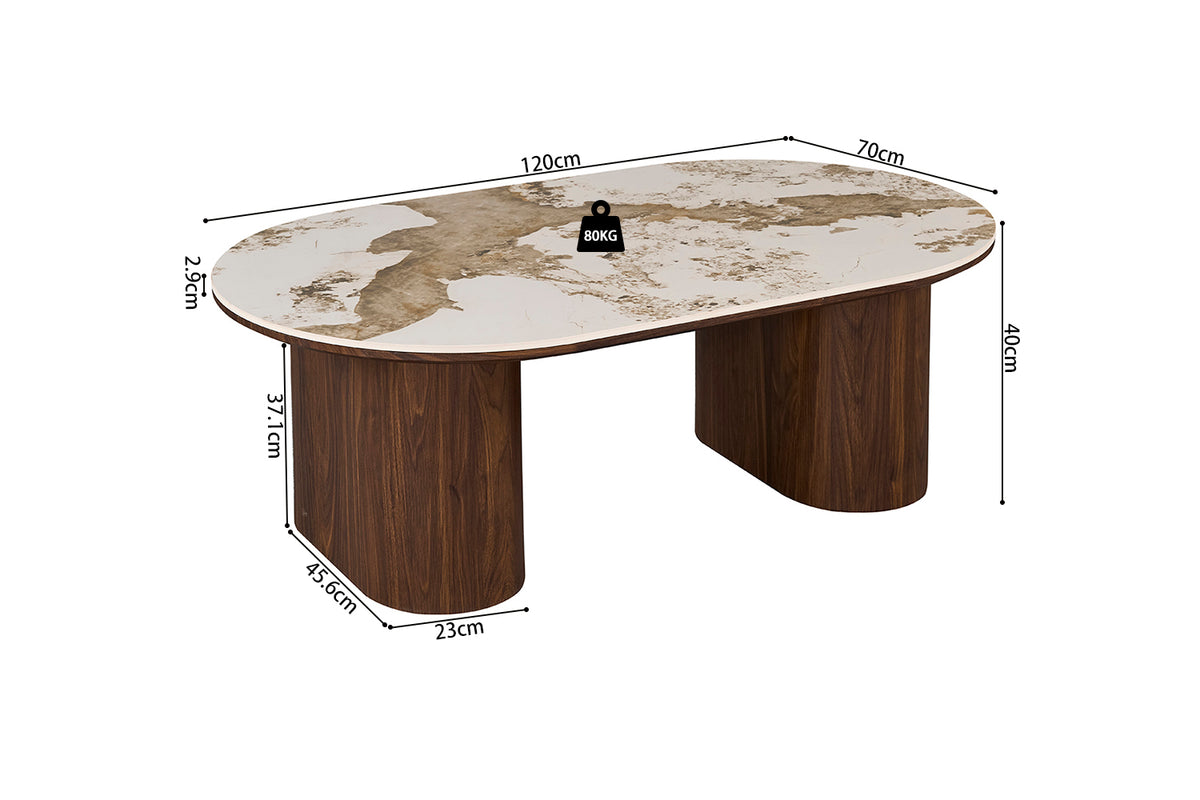 TOMAR – Table basse ovale chêne fumé et pierre brillante Pandora