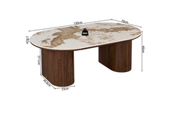 TOMAR – Table basse ovale chêne fumé et pierre brillante Pandora