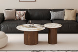 TOMAR – Set de tables basses rondes chêne fumé et pierre Pandora