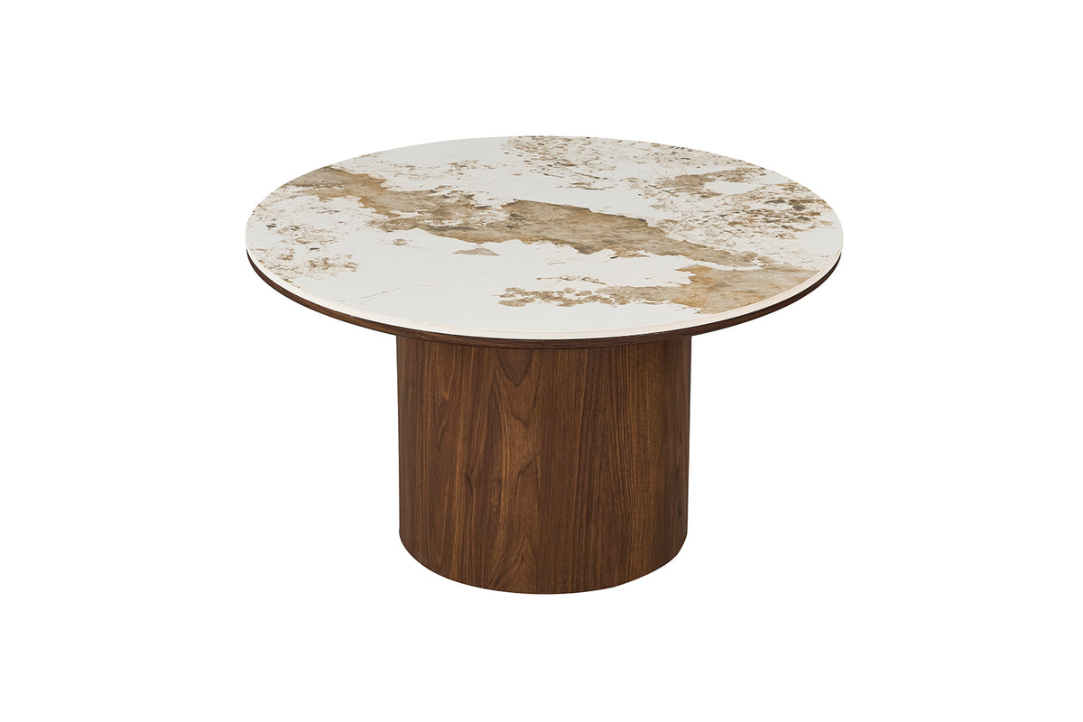 TOMAR – Set de tables basses rondes chêne fumé et pierre Pandora
