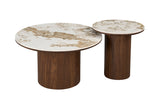 TOMAR – Set de tables basses rondes chêne fumé et pierre Pandora