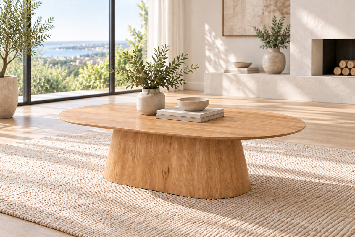 PORTO – Table basse ovale décor chêne naturel – 130 cm